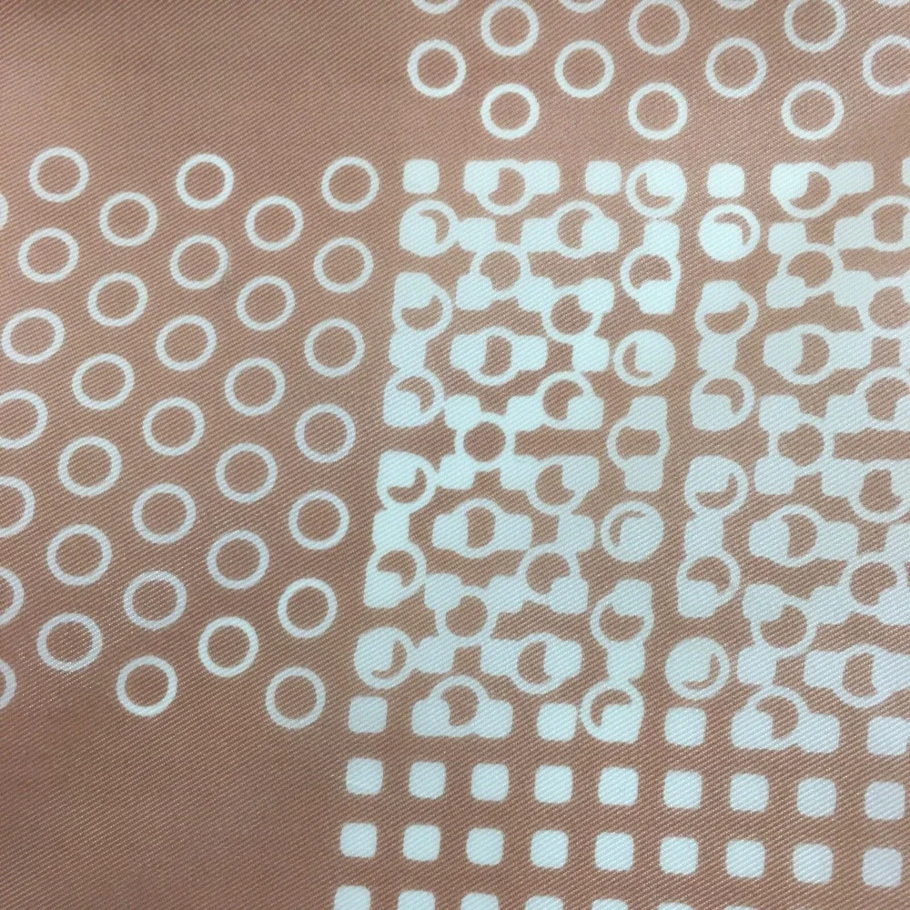 MCM Vintage Scarf Tan White Geometric Abstract 27 in Square Rolled Hem